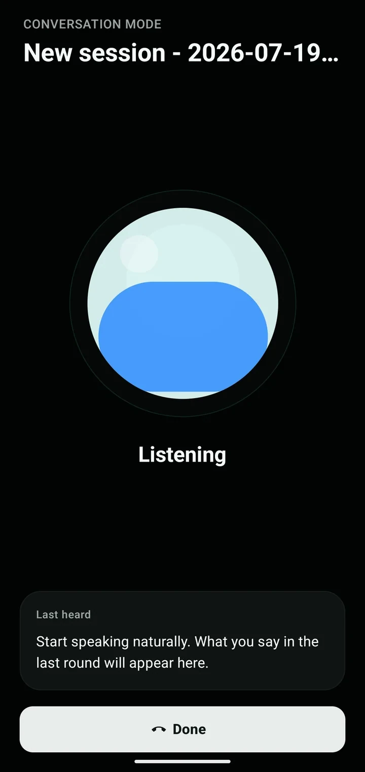 Conversation mode listening for a spoken instruction