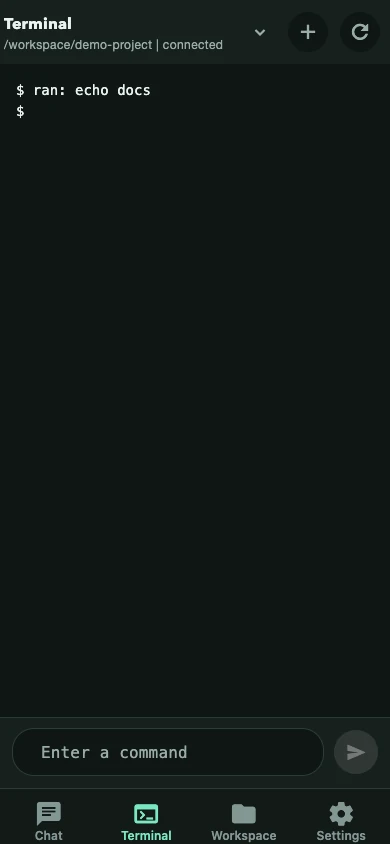 Terminal output in OpenCode Mobile, dark theme