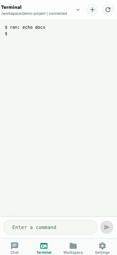 Terminal output in OpenCode Mobile, light theme