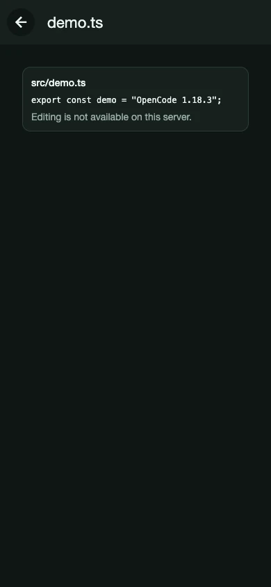 Open project file in OpenCode Mobile, dark theme